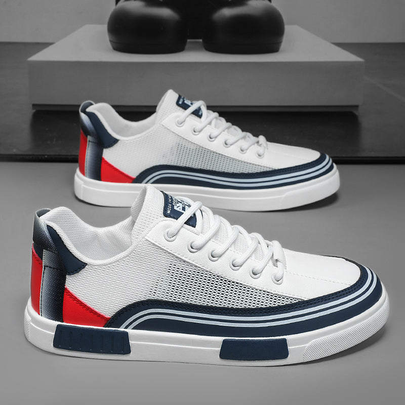 Close-up of men's Sorrento sleek sneakers, showcasing modern design, cushioning & texture.