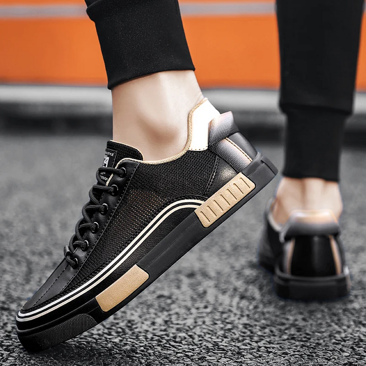 White men's Sorrento modern sneakers with subtle green accent, ultimate cushioned comfort.