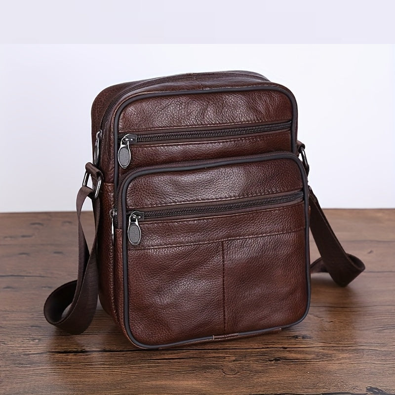 Stylish brown men's messenger bag, versatile & organized for daily carry and work.