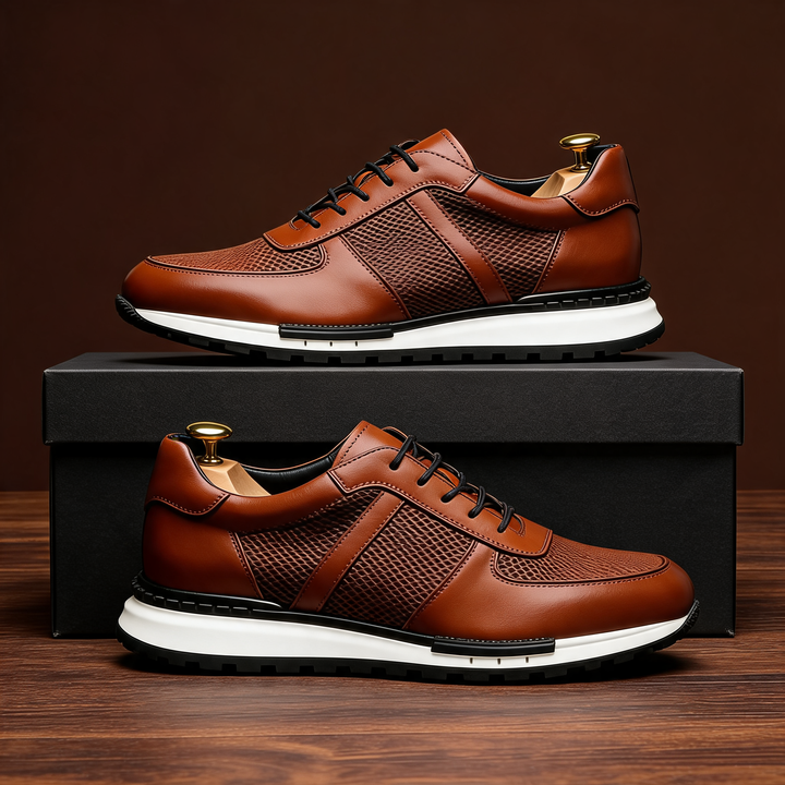 Men's Spencer leather & mesh sneakers, platform, lace-up for casual & athletic style.