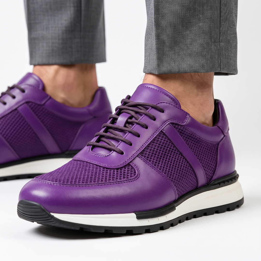Side view: Men's Spencer platform sneakers with leather & mesh details for a stylish athletic look.