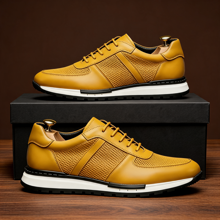 Spencer men's leather mesh platform sneakers; versatile lace-up casual & athletic shoes.