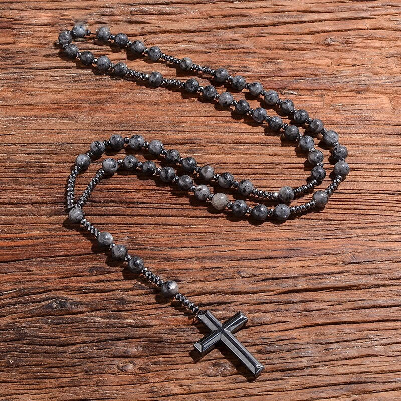 Men's spiritual gemstone rosary necklace. Tiger Eye, Lapis Lazuli, Green Tiger Eye.