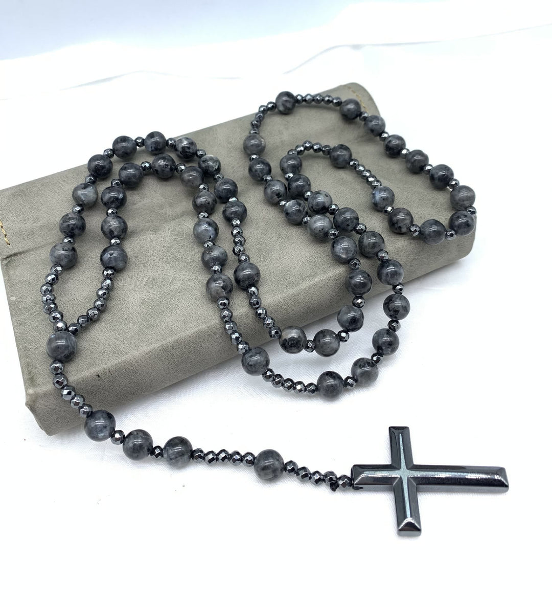 Men's stylish spiritual rosary necklace. Gemstone protection jewelry with earthy tones.