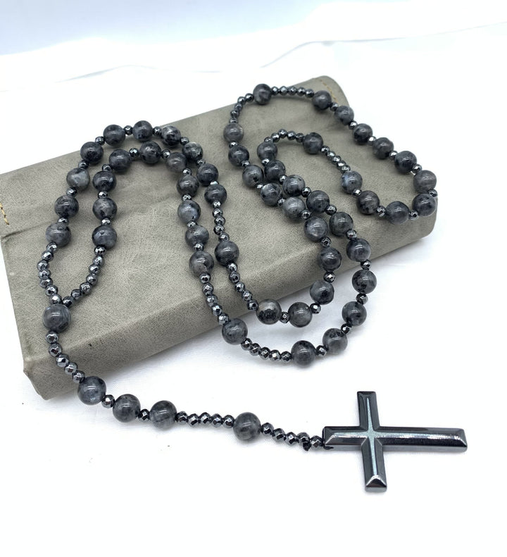 Men's stylish spiritual rosary necklace. Gemstone protection jewelry with earthy tones.