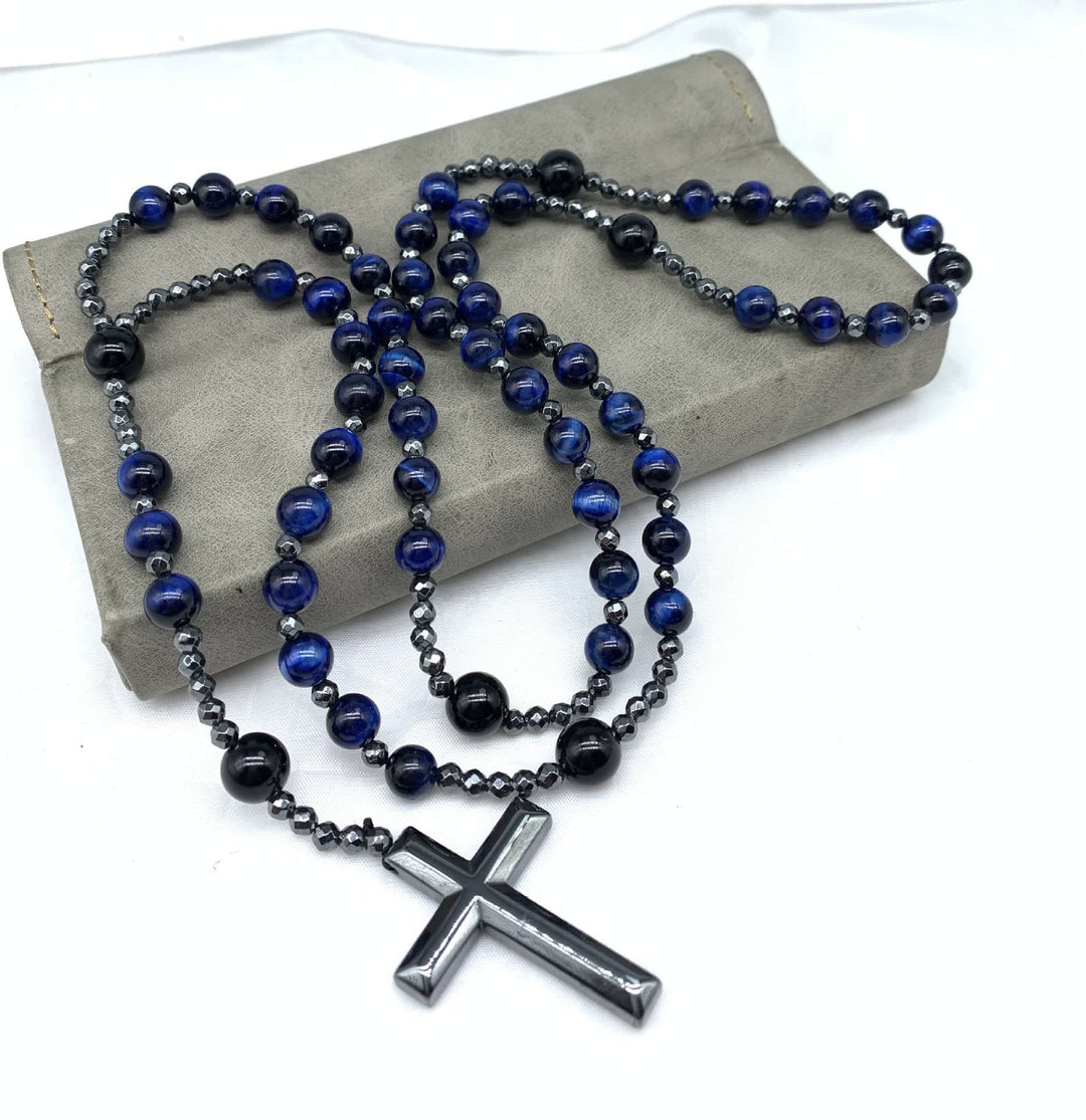 Men's spiritual protection rosary necklace, crafted with powerful natural gemstones.