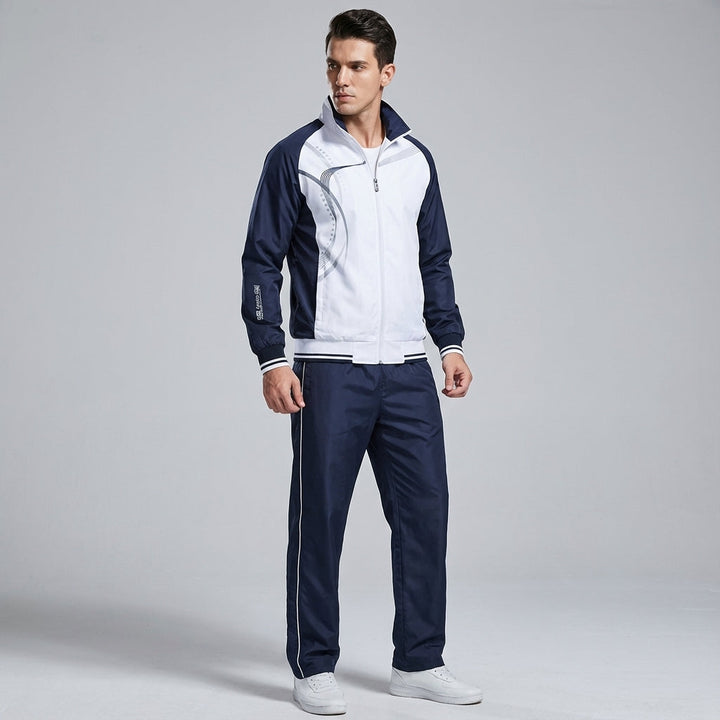 Men's black sporty casual tracksuit set showing jacket and pants, versatile athletic wear.