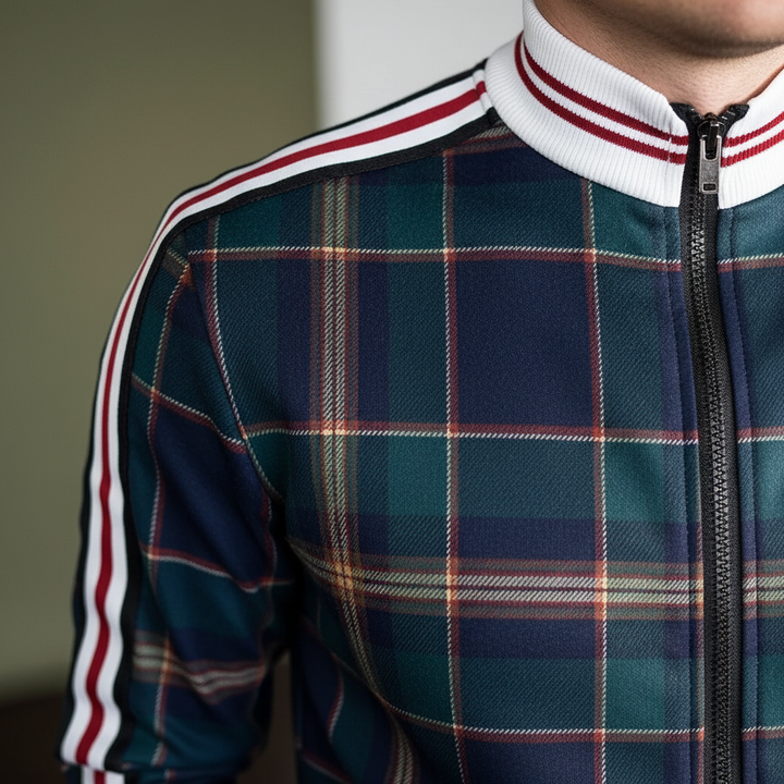 Sporty men's loungewear set featuring a stylish checkered pattern, perfect for comfort
