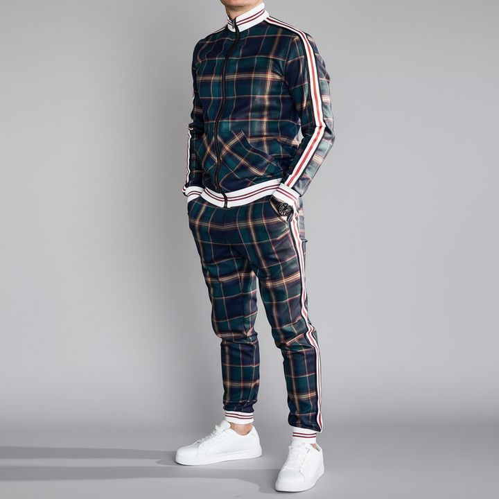Vincent men's full tracksuit, a checkered sporty outfit made from a polyester blend