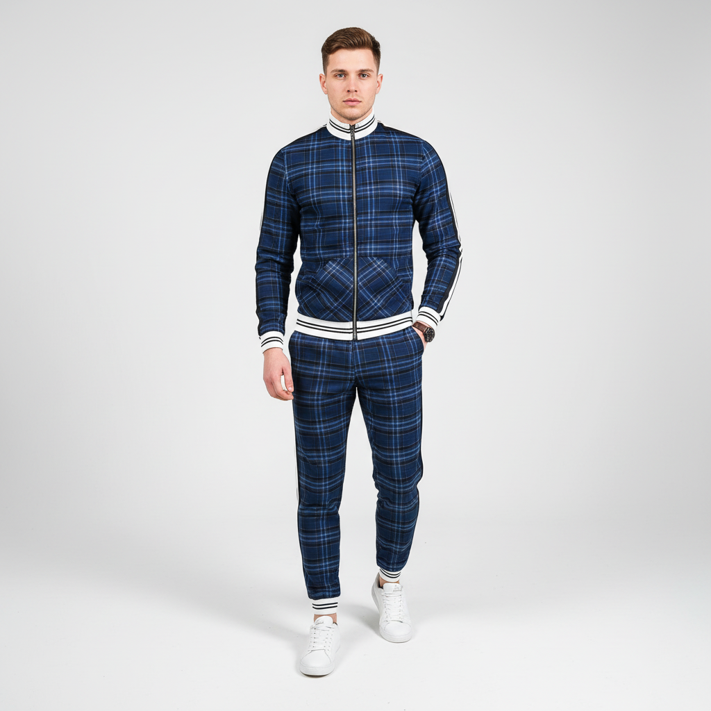 Casual men's checkered sportswear set, offering both style and comfort for daily activities