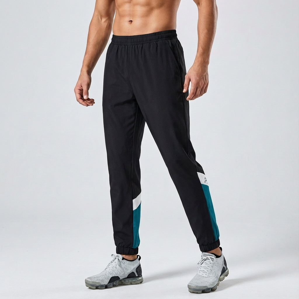 Allen men's black track pants, ideal for jogging, lounging, or athletic activities.