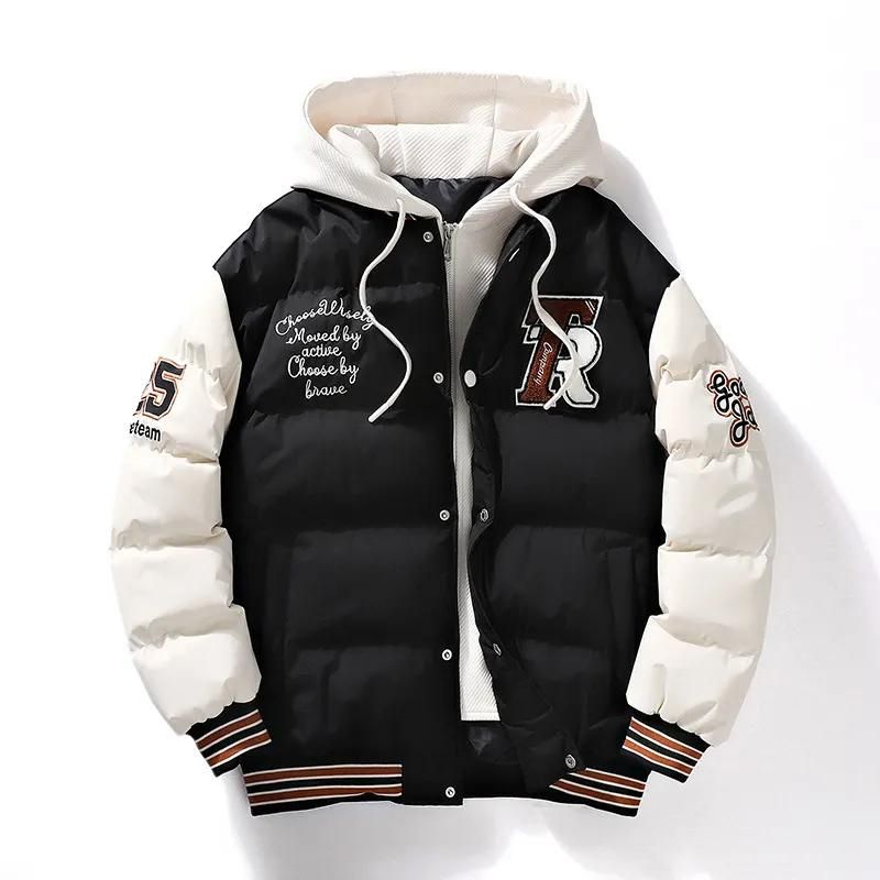Men's sporty hooded winter jacket, insulated for cold weather outdoor activities and durable style.
