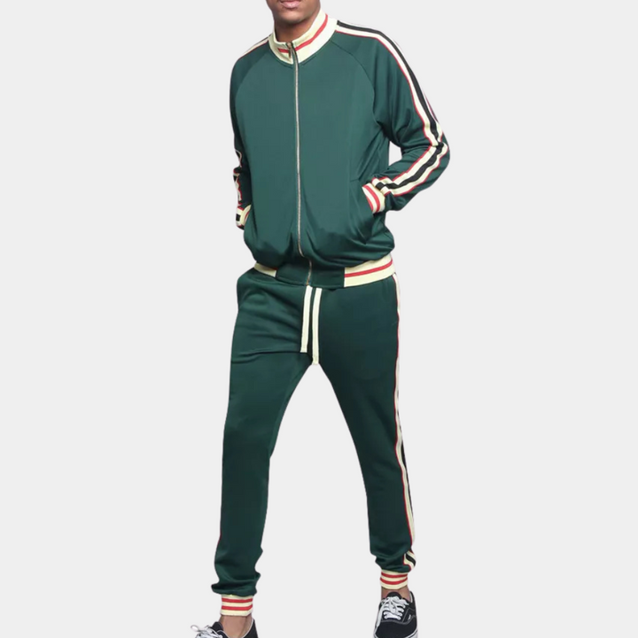 Men's sporty performance tracksuit set for athletic wear, gym, and casual comfort. Two-piece activewear.