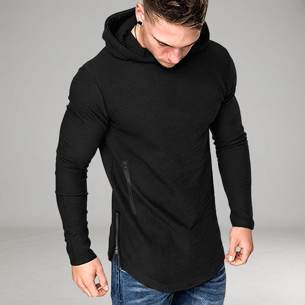 Slim fit men's athletic training hoodie. Perfect sportswear for intense workouts, running & gym activities.
