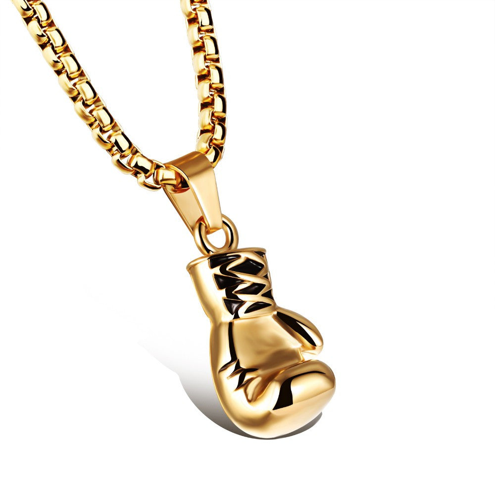 Men's stainless steel boxing glove pendant necklace, a bold statement jewelry piece for him.