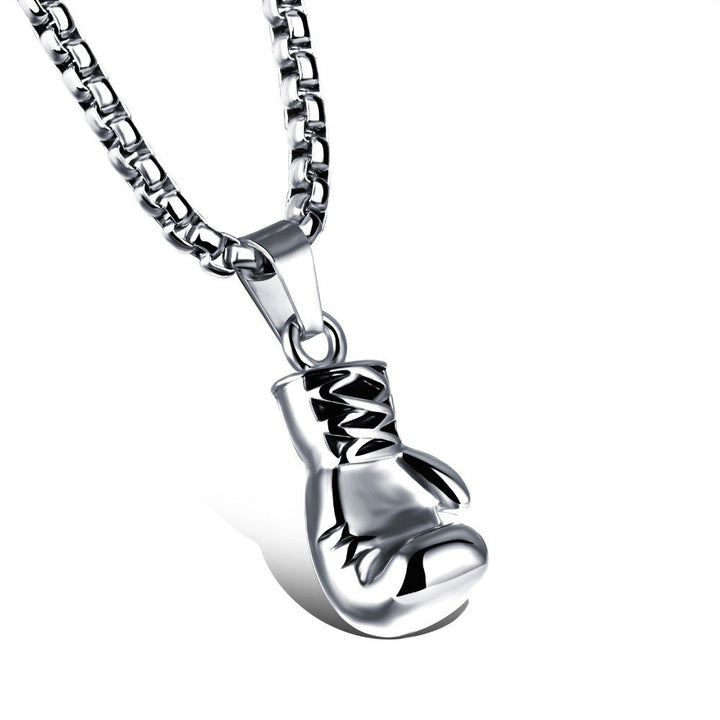 Stylish men's boxing glove pendant necklace, crafted from durable stainless steel, perfect as a gift for him.