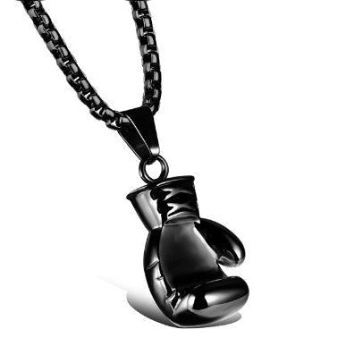 Bold men's sports jewelry: a fighter-themed stainless steel boxing glove pendant necklace for daily wear.