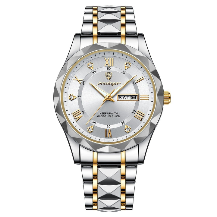 Elegant men's stainless steel watch with luminous display for clear visibility.