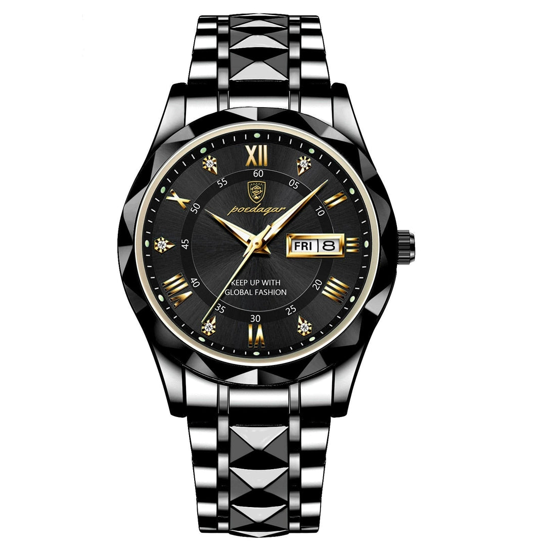Men's day-date watch, stainless steel, luminous display, perfect for daily wear.