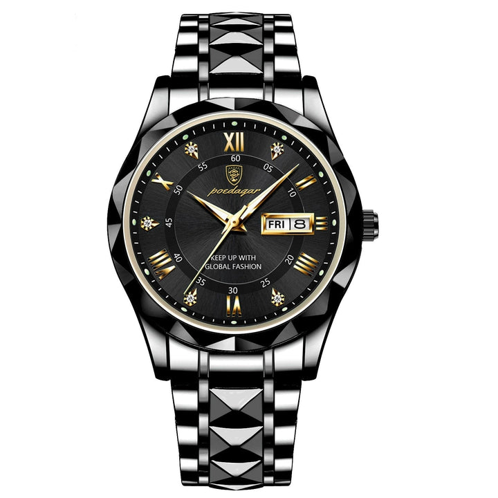 Men's day-date watch, stainless steel, luminous display, perfect for daily wear.