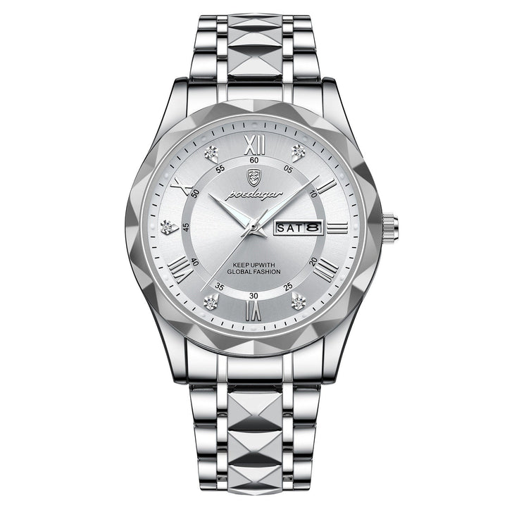 Classic men's luminous stainless steel watch, water resistant, versatile for any man.