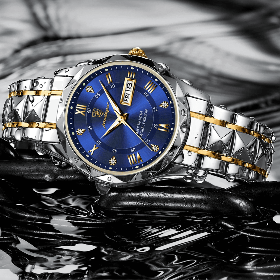 Versatile men's timepiece: stainless steel, luminous, day-date feature.