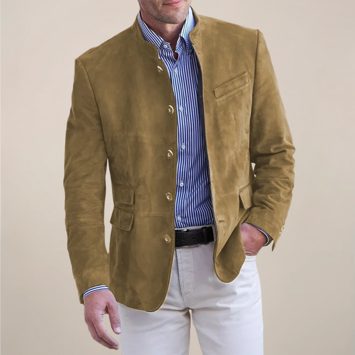 Stylish men's stand collar blazer, ideal for smart casual outfits & versatile layering. Elevate your everyday look.