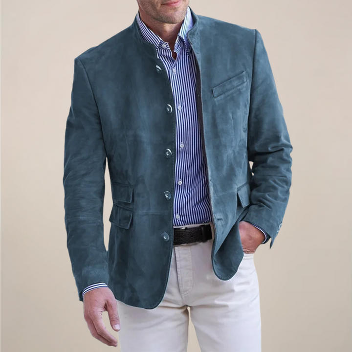 Modern men's stand collar blazer. A sleek, smart casual jacket for versatile outfits and a polished look.