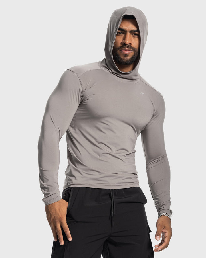 Essential men's activewear baselayer hoodie, offering stretch fit & athletic comfort for all activities.