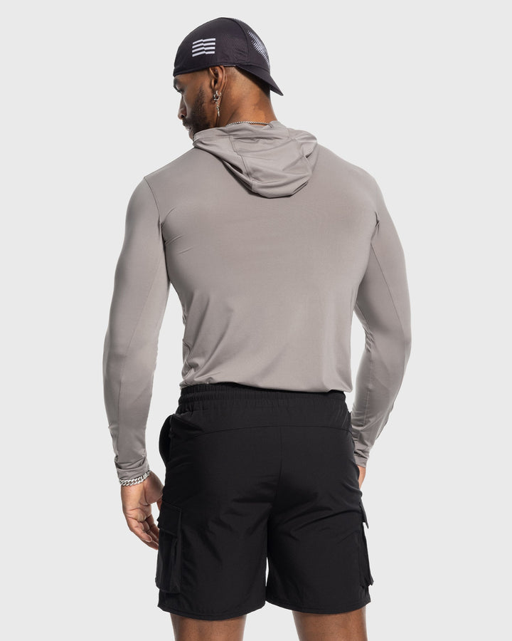 Men's performance baselayer hoodie, a versatile top for gym, running, and daily active comfort.