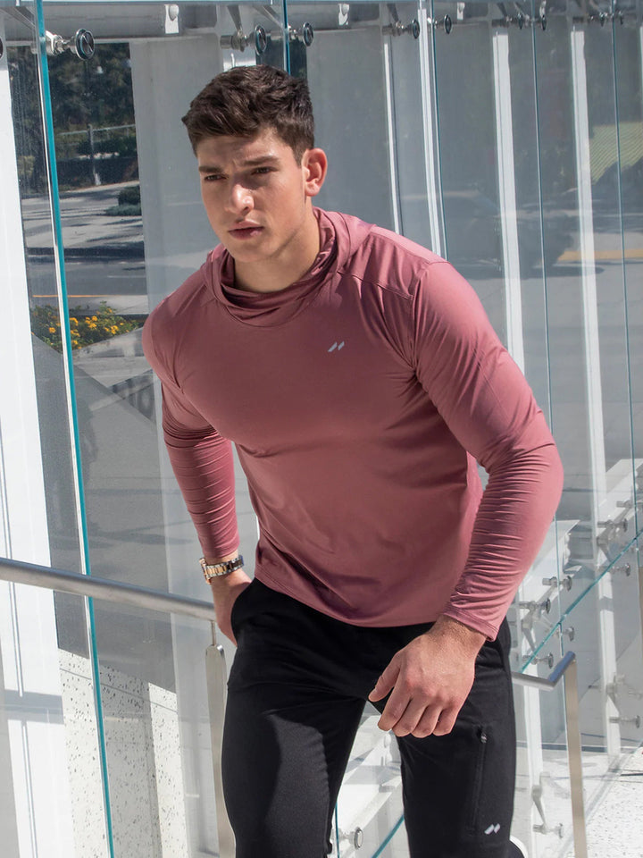 Men's running performance hoodie, a lightweight baselayer for ultimate athletic comfort.