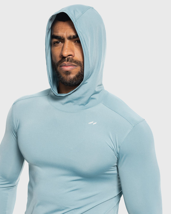 Dynamic men's performance baselayer hoodie, excellent for running, gym & sports training.
