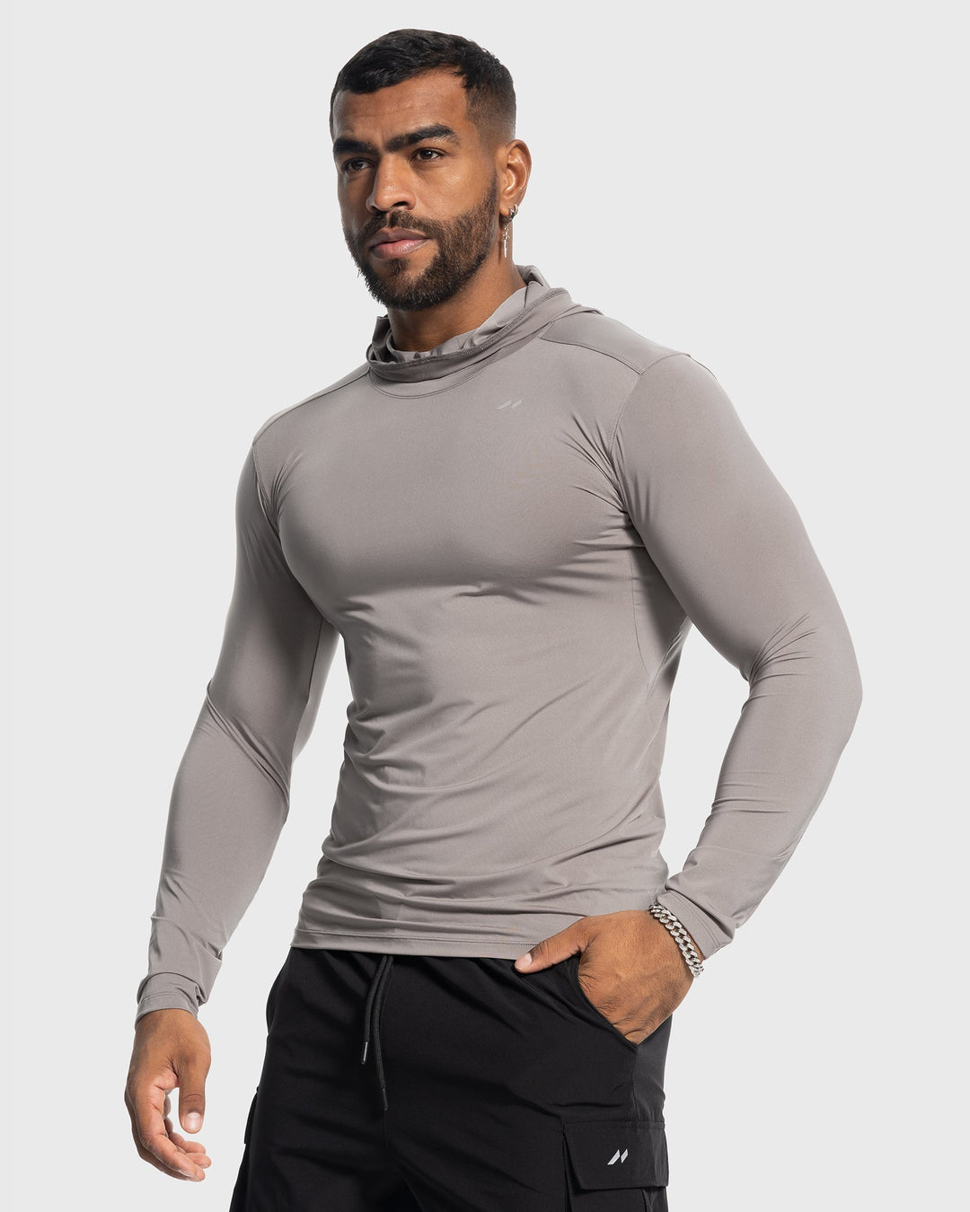 High-performance men's baselayer hoodie, ideal gym wear & running apparel, athletic comfort.