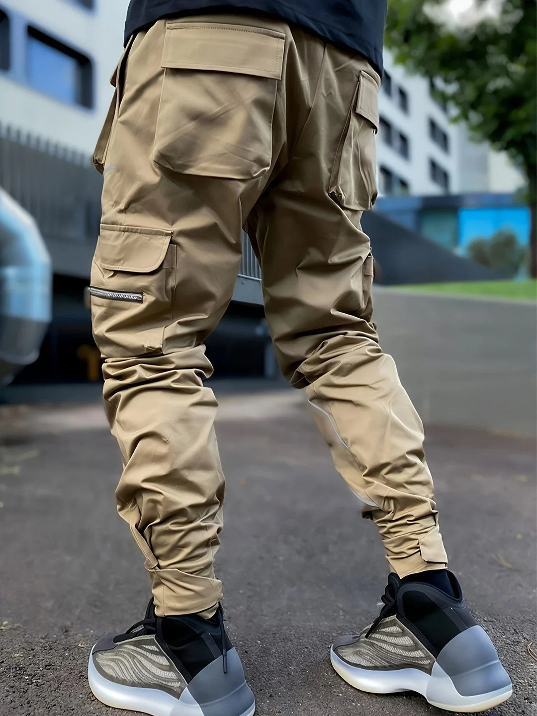Stealth men's reflective cargo pants, designed as comfortable and versatile activewear joggers.