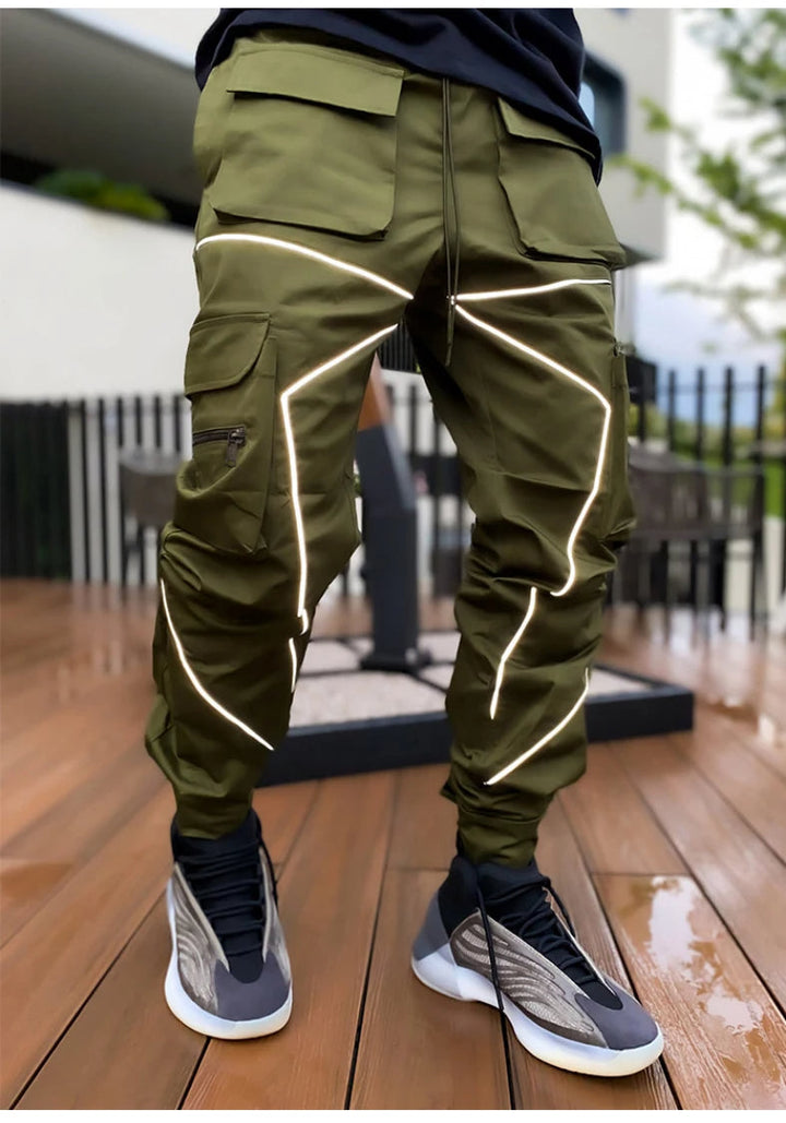 Lightweight men's activewear joggers with reflective cargo pockets for comfort and style.