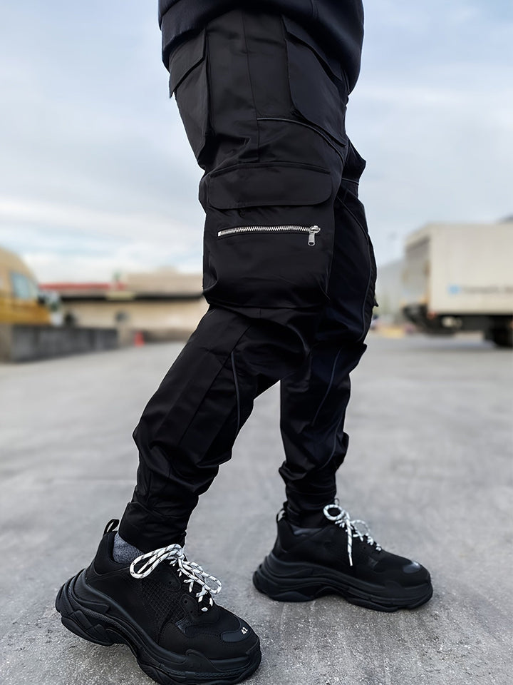 Front view of men's Stealth reflective cargo jogger pants, perfect for athletic and casual wear.