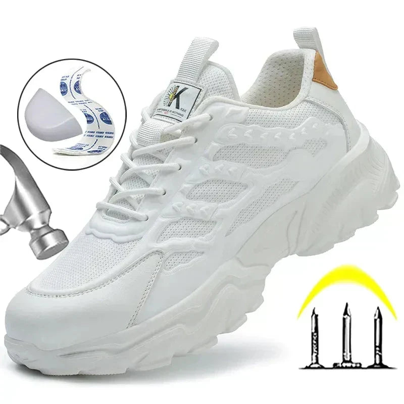 Men's industrial safety sneakers, steel toe protection, anti-slip sole for ultimate work safety.