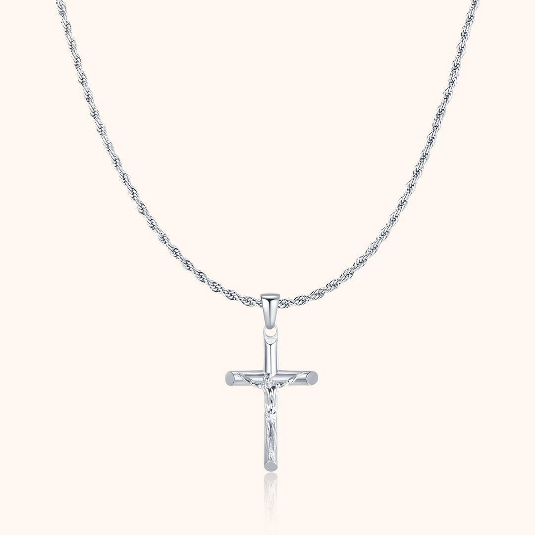 Men's sterling silver cross chain necklace, a timeless religious jewelry piece for faith and fashion.