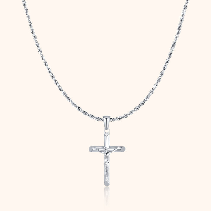 Men's sterling silver cross chain necklace, a timeless religious jewelry piece for faith and fashion.
