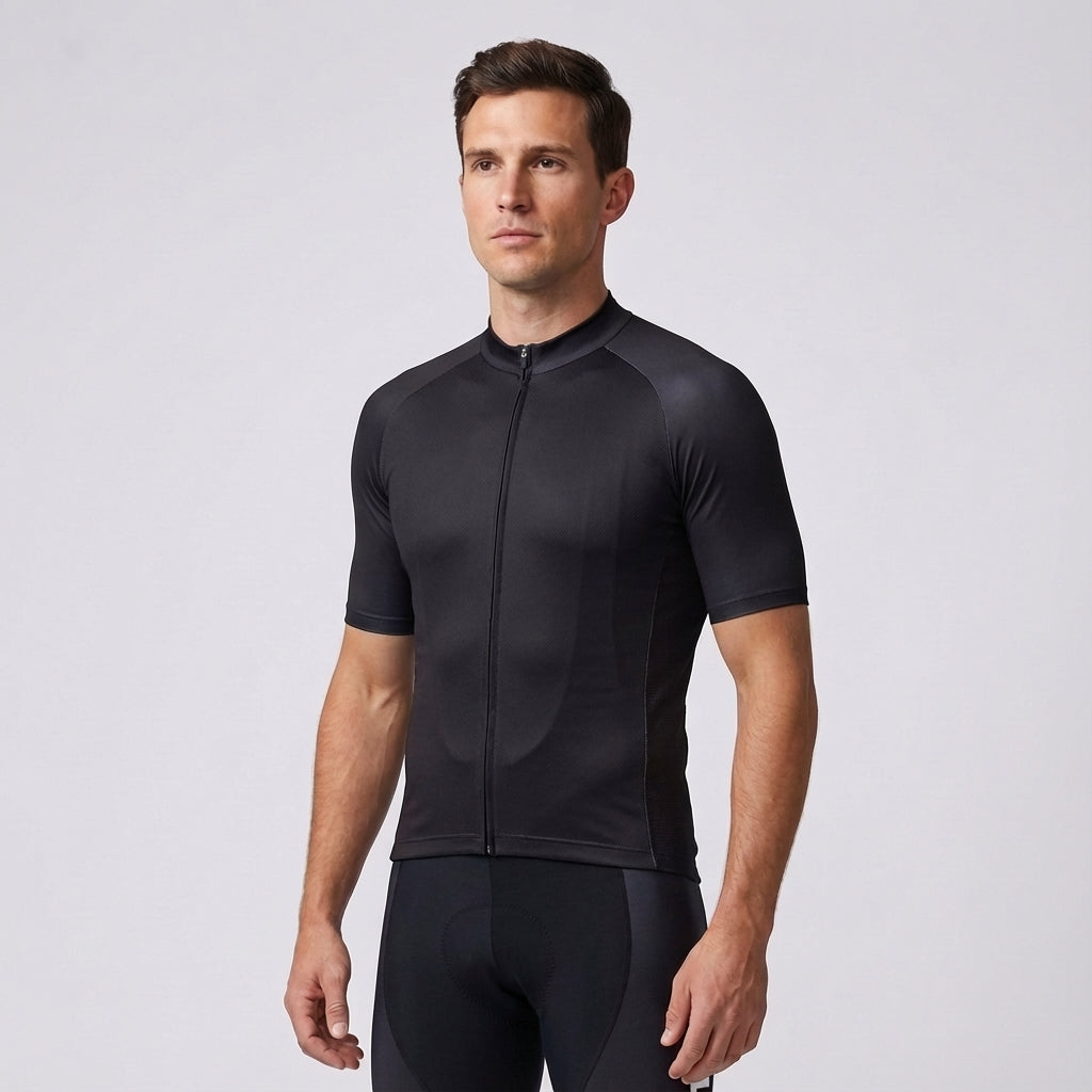 Back view of men's Steven cycling jersey featuring three pockets, essential activewear for male cyclists