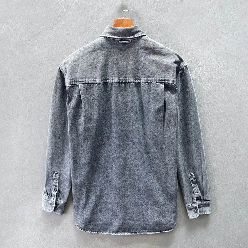 Versatile men's stone-washed casual shirt, perfect layering top with a vintage look and relaxed fit.