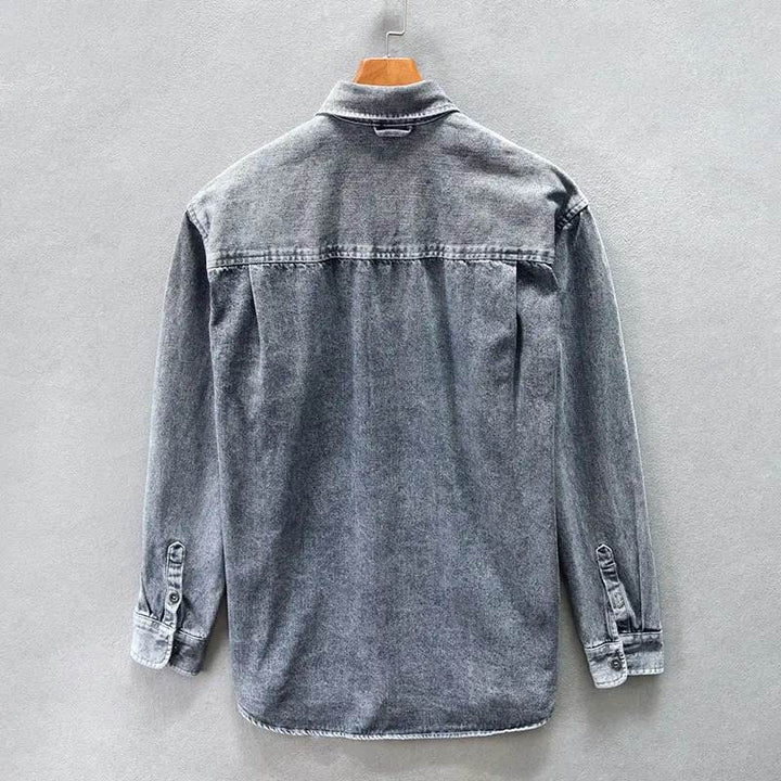 Versatile men's stone-washed casual shirt, perfect layering top with a vintage look and relaxed fit.