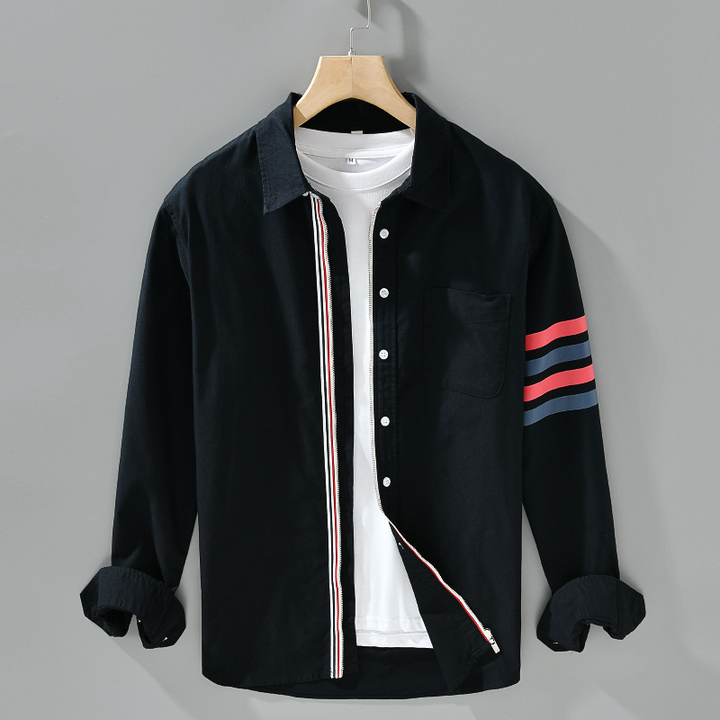 Men's Strada striped long-sleeve button-up shirt in a casual street style. Perfect for everyday wear, comfortable & stylish.