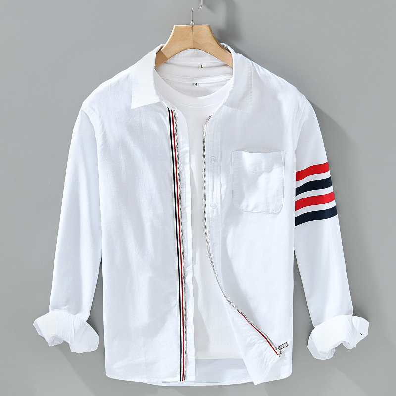 Stylish men's Strada long-sleeve button-up shirt with classic stripes, ideal for casual fashion & comfortable wear.