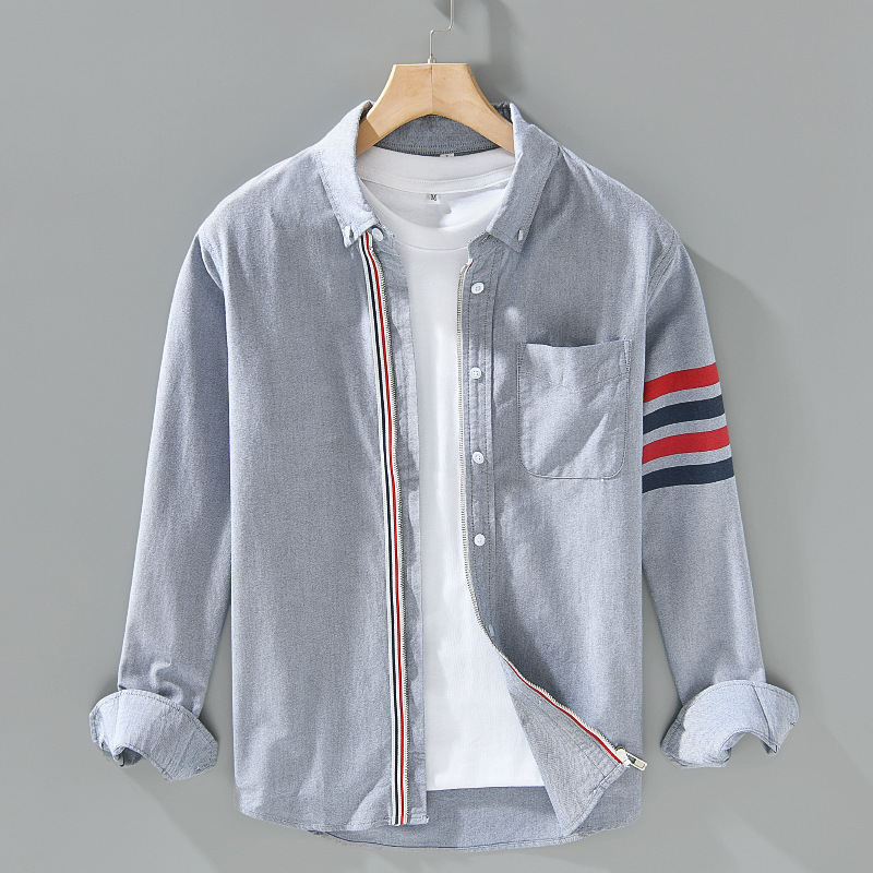 Fashionable men's striped long-sleeve button-up shirt, Strada collection. Versatile for casual outings & street style.