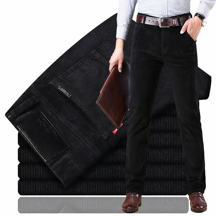 Brown men's straight fit ribbed texture jeans. Comfortable everyday wear with classic ribbed texture.
