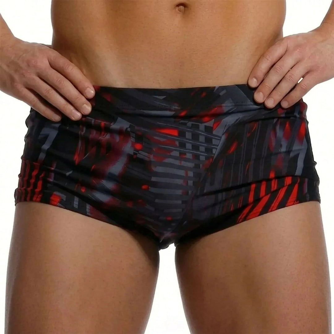Men's square cut swim trunks. Performance swimwear for active pool, beach, and water sports.