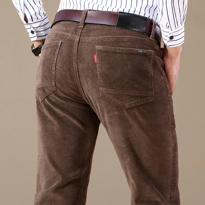 Everyday comfort men's stretch corduroy trousers, essential for versatile styling in fall. Durable cotton blend.