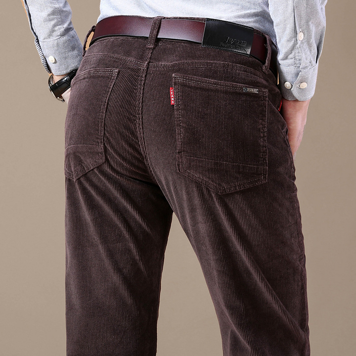 Stylish fall men's corduroy trousers, stretch fabric ensures comfort for cooler weather. Perfect everyday pants.
