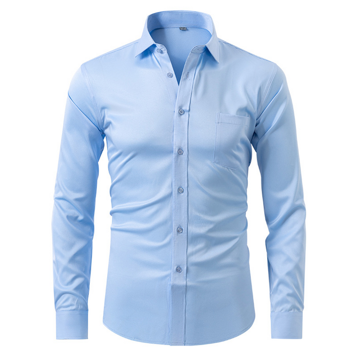 Modern men's long sleeve stretch shirt, designed for business casual and professional comfort.